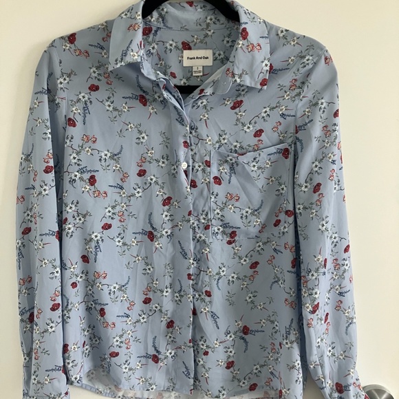 Frank And Oak Blue Floral Button-Down Long Sleeve Blouse Women’s Size S - Picture 3 of 4